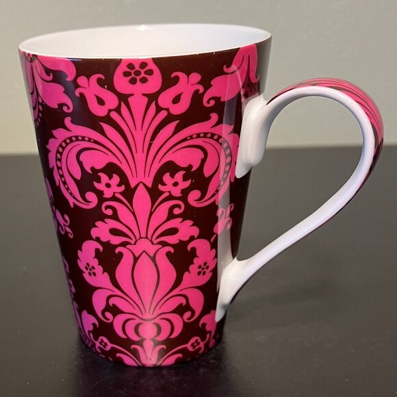 Könitz Germany Porcelain Damask Floral Motif in Mauve Pink & Dark Brown Mug Cup - Picture 6 of 9